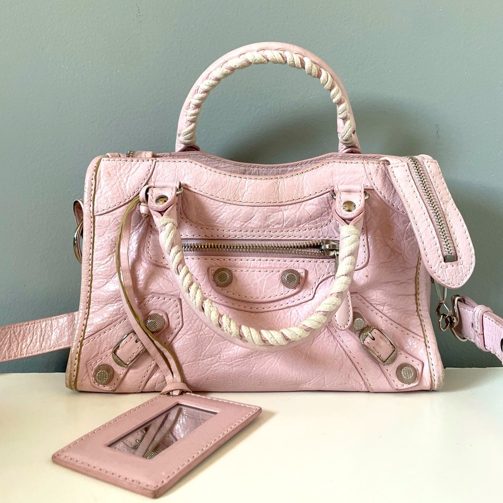 Baby pink Balenciaga mini city bag